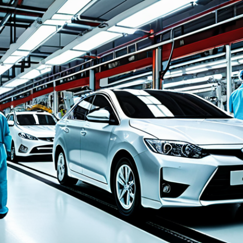 Home 4 **
A bright, modern automotive factory floor in Malaysia. A holographic projection of a car is superimposed over the actual assembly line. Engineers in clean suits are interacting with the hologram using tablets, adjusting parameters and analyzing data. The holographic car highlights areas of potential improvement in the manufacturing process. Focus on conveying efficiency and technological advancement.
**