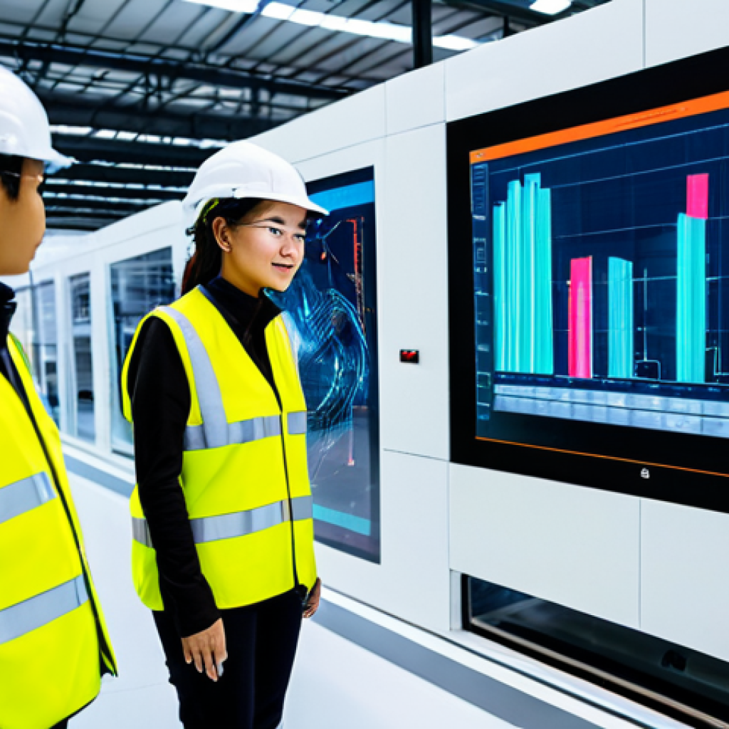 Manufacturing Innovation**
"A diverse team of engineers (male and female) in a brightly lit, modern Malaysian factory, fully clothed in appropriate safety gear (helmets, vests), inspecting a digital twin interface projected onto a holographic display above a complex machine. The interface shows real-time performance data. Background: Busy factory floor with robotic arms and automated systems. Focus on collaboration and technological advancement. safe for work, appropriate content, fully clothed, professional, perfect anatomy, correct proportions, natural pose, well-formed hands, proper finger count, natural body proportions, high quality, professional photography, clean, sharp focus."
**